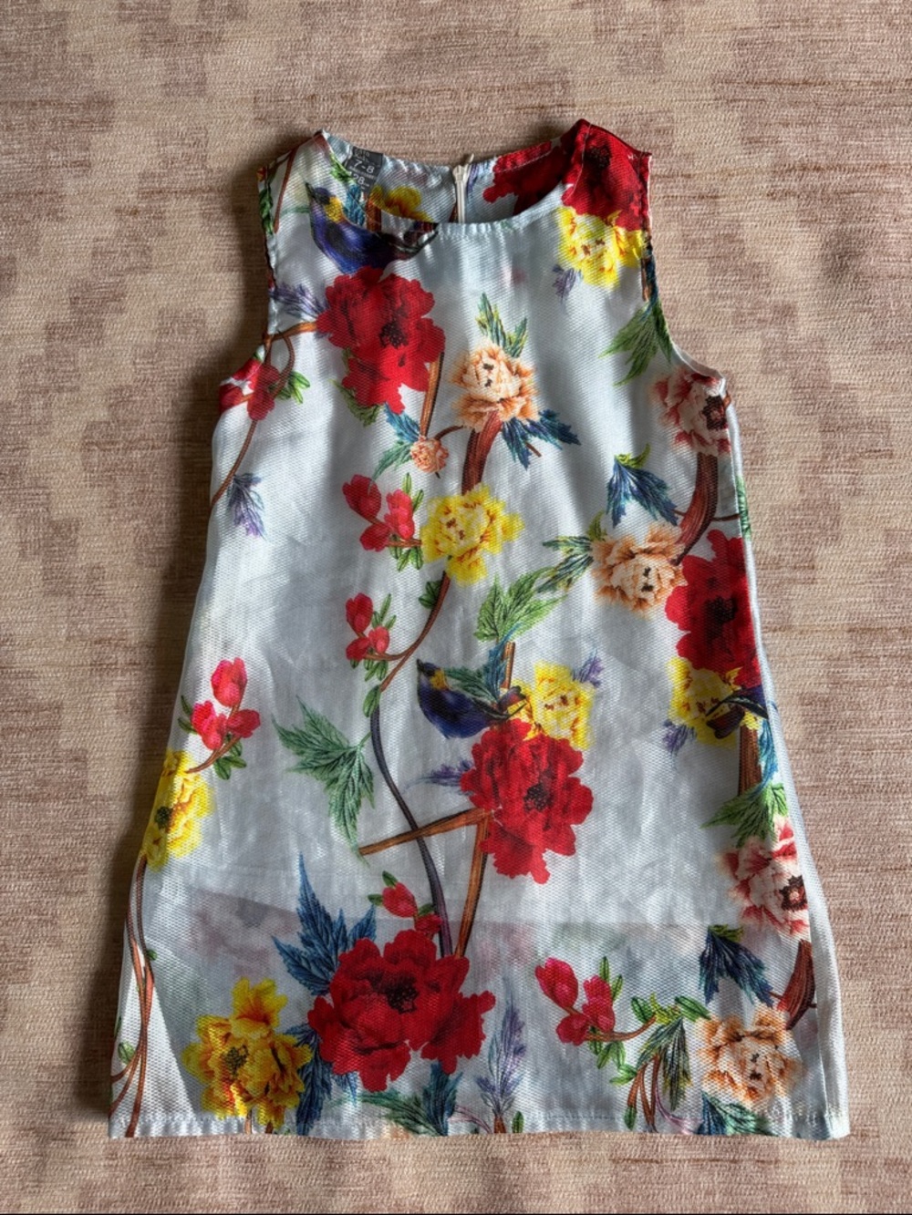 Zara Kids Sleeveless Blue Floral Print Dress with Multicolor Blooms size 7-8